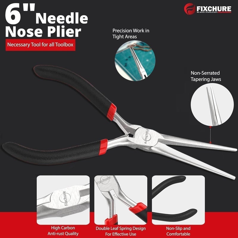 Fixchure 6" Long Needle Nose Pliers - Mini Jewelry Plier for Wire Wrapping, Handmade Craft, Non-Serrated with insulated Comfort Grip - Image 2